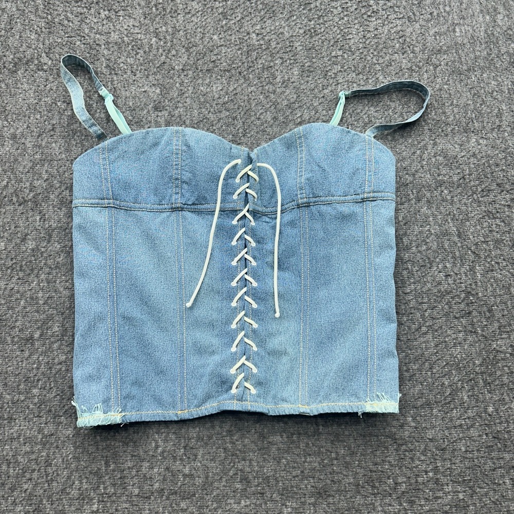 90s Victoria's Secret Denim Bra Top Vintage Chambray Corset Bustier Medium
